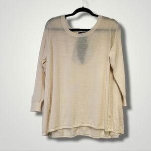 Club Monaco Top Womens L Cream Wool Relaxed Fit Tie Detail Pullover Long Sleeves